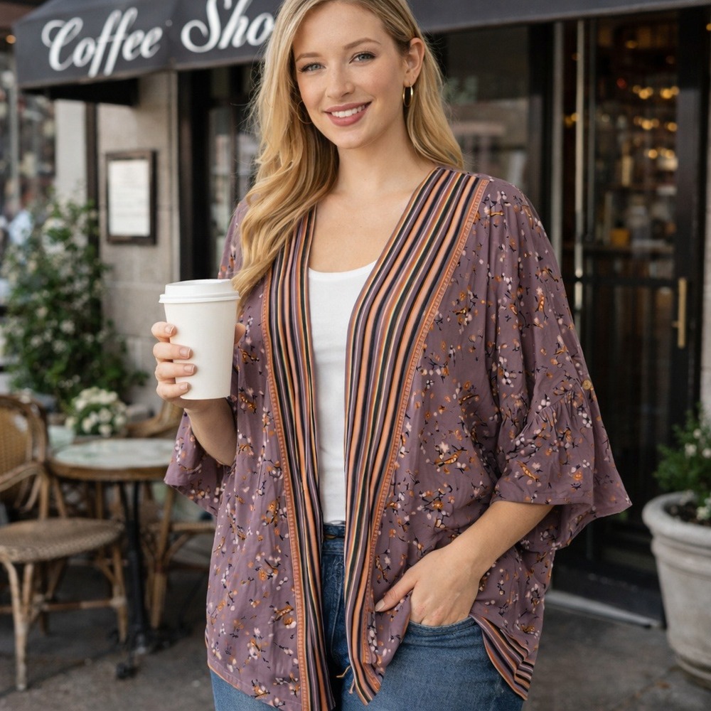 Matilda Jane Floral Kimono Cardigan Open Front Wrap Boho Cottagecore Womens XS S